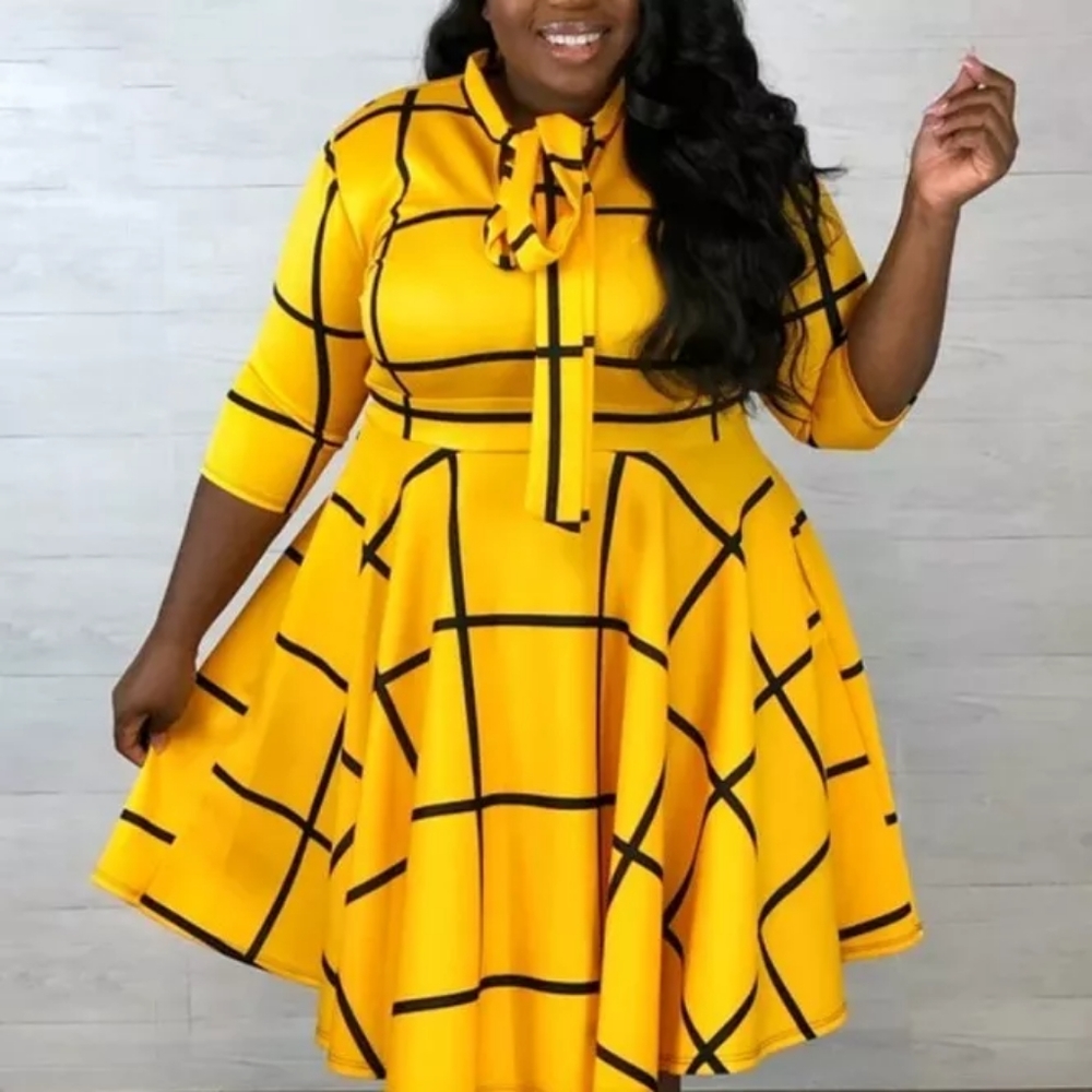 Yellow dress with black print